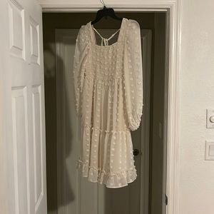 Swiss dot ivory long sleeve maternity dress